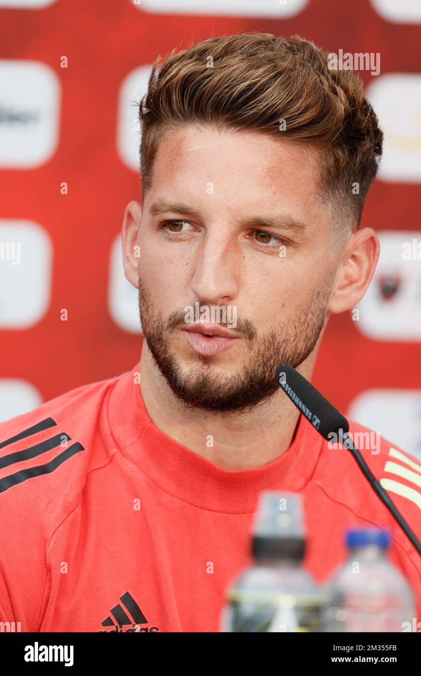 Belgiens Dries Mertens wurde auf einer Pressekonferenz der belgischen Fußballnationalmannschaft Red Devils am Donnerstag, den 10. Juni 2021 in Tubize gezeigt. Das Team bereitet sich auf die bevorstehende Europameisterschaft 2020 vor. BELGA FOTO BRUNO FAHY Stockfoto