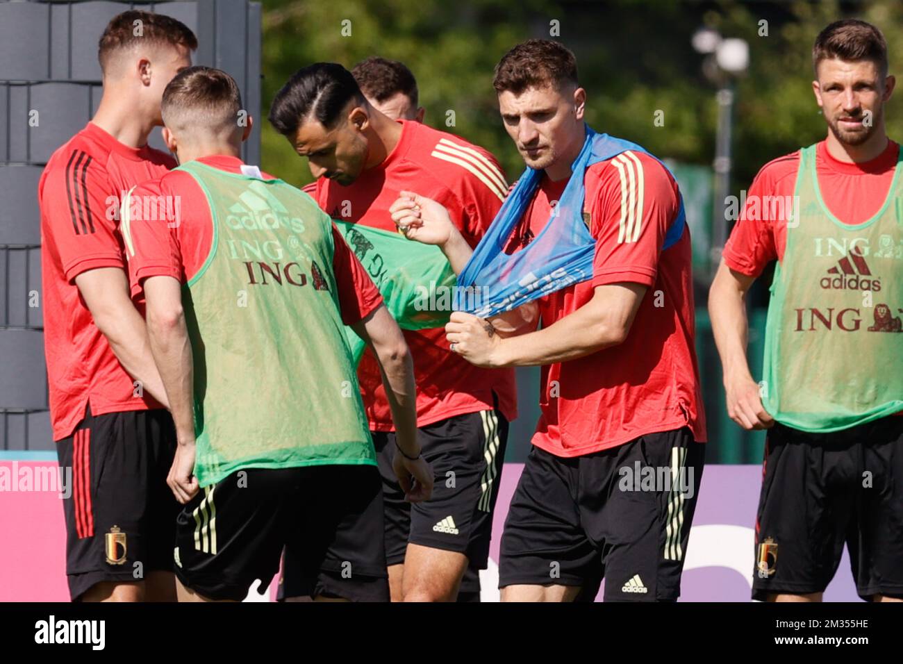 Der belgische Thomas Meunier wurde am Donnerstag, den 10. Juni 2021 in Tubize während eines Trainings der belgischen Fußballnationalmannschaft Red Devils fotografiert. Das Team bereitet sich auf die bevorstehende Europameisterschaft 2020 vor. BELGA FOTO BRUNO FAHY Stockfoto