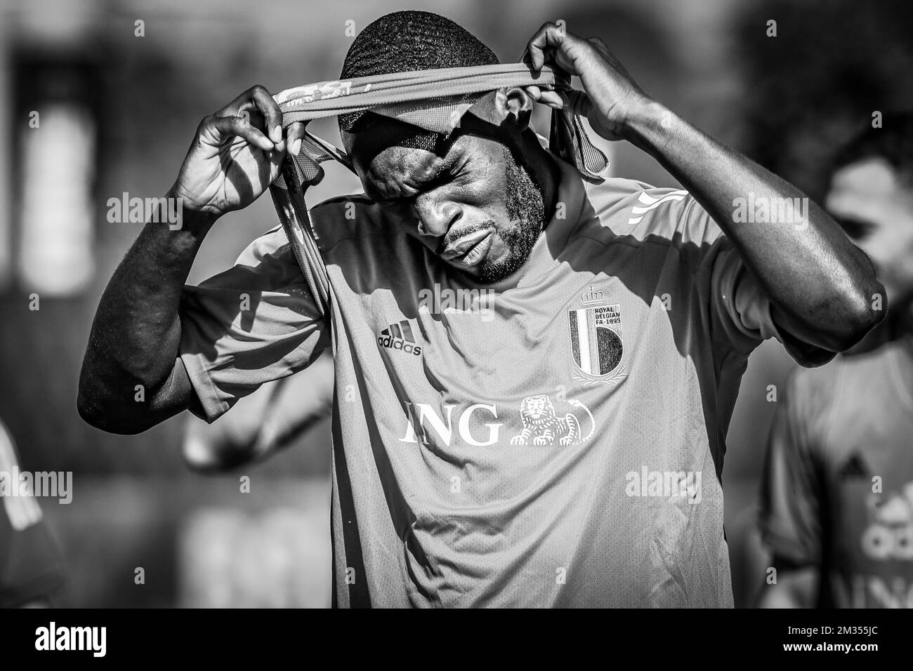 Der belgische Christian Benteke wurde am Donnerstag, den 10. Juni 2021 in Tubize während eines Trainings der belgischen Fußballnationalmannschaft Red Devils fotografiert. Das Team bereitet sich auf die bevorstehende Europameisterschaft 2020 vor. BELGA FOTO BRUNO FAHY Stockfoto