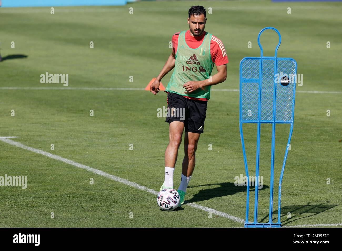 Der belgische Nacer Chadli wurde am Montag, den 14. Juni 2021 in Tubize bei einer Medienaktivität der belgischen Fußballnationalmannschaft Red Devils vorgestellt. Das Team bereitet sich auf das zweite Spiel der Gruppenphase der Europameisterschaft Euro 2020 vor. BELGA FOTO BRUNO FAHY Stockfoto