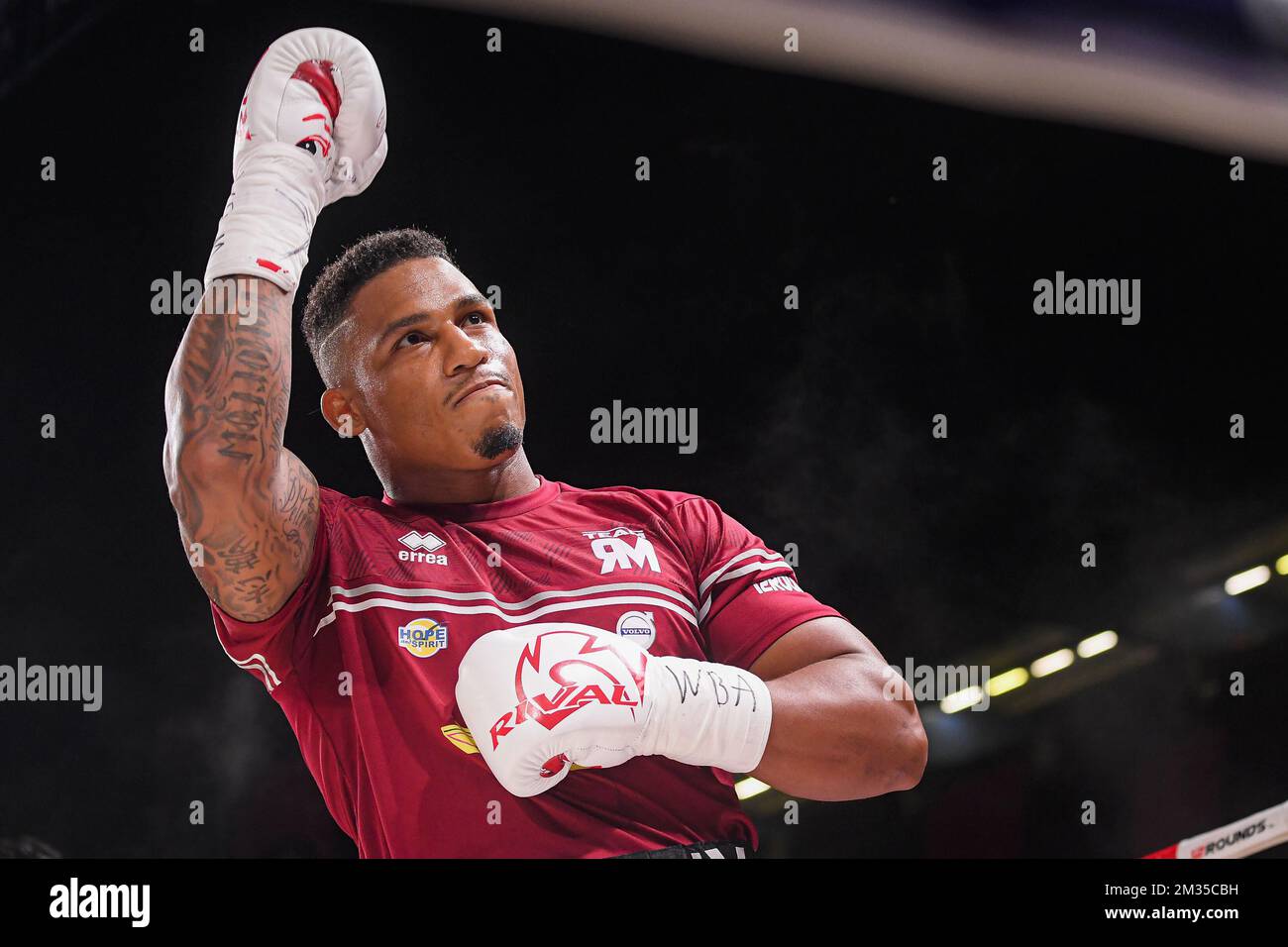 Der belgische Ryad Merhy wurde während eines Boxkampfs zwischen dem belgischen Ryad Mehri und dem chinesischen Zhaoxin Zhang für den Weltboxverband „World Cruiserweight“-Titel am Samstag, den 17. Juli 2021 in Brüssel abgebildet. BELGA FOTO LAURIE DIEFFEMBACQ Stockfoto