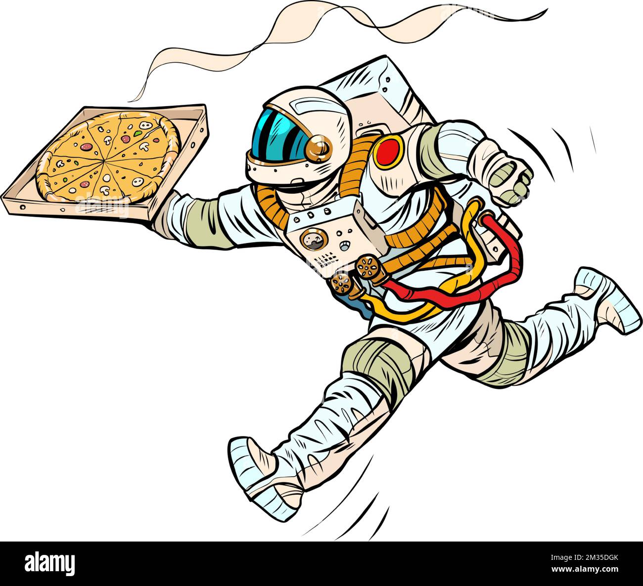 Astronaut-Pizza-Lieferung. Weltraumkurier. Street Food, italienisches Restaurant Stock Vektor