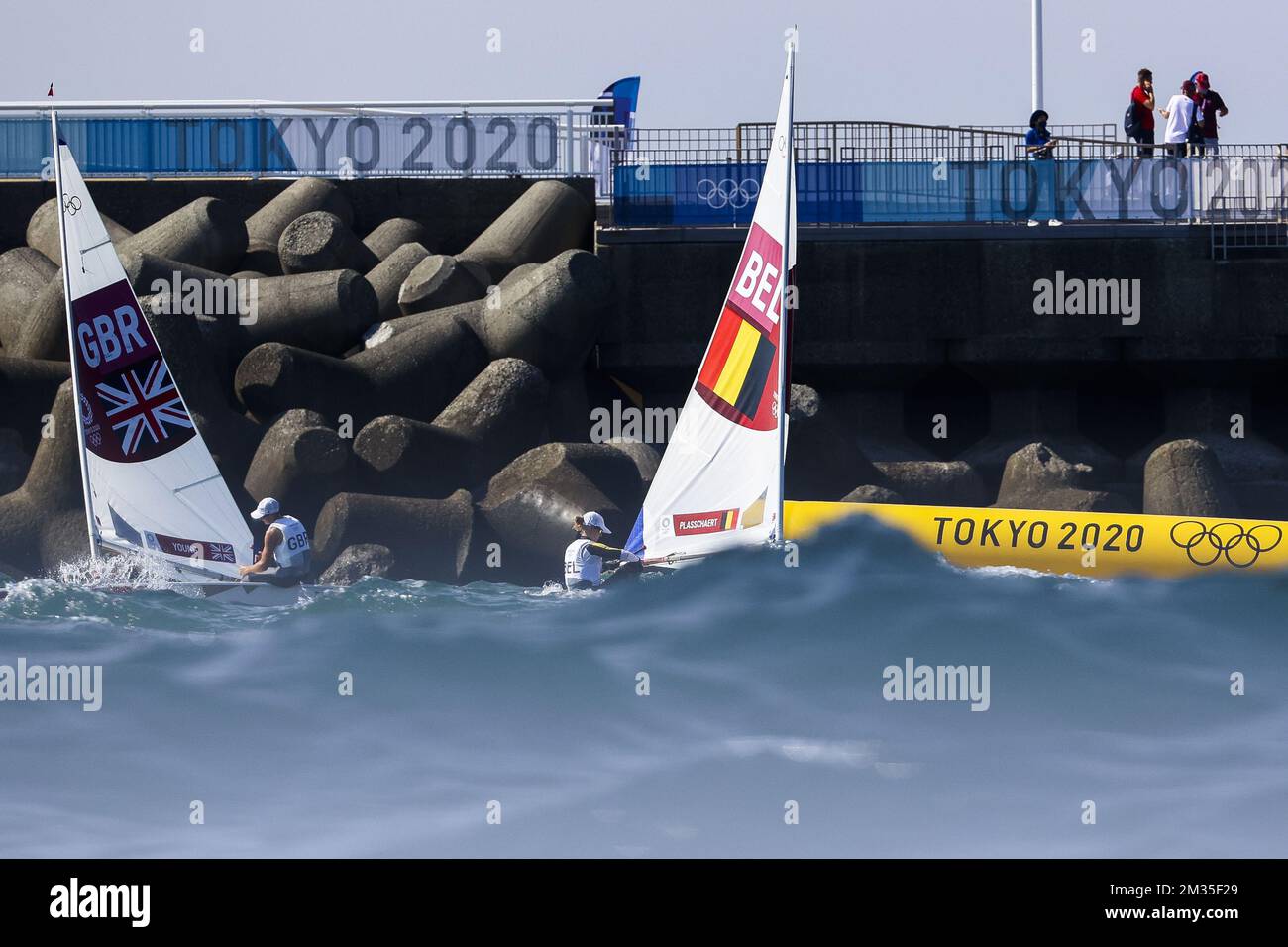 Die belgische Emma Plasschaert fotografierte vor dem Medaillenrennen des einköpfigen Laser-Segelturniers für Frauen am zehnten Tag der Olympischen Spiele 2020 in Tokio, Japan, am Sonntag, den 01. August 2021. Die verschoben Olympischen Sommerspiele 2020 finden vom 23. Juli bis zum 8. August 2021 statt. BELGA FOTO BENOIT DOPPPAGNE Stockfoto