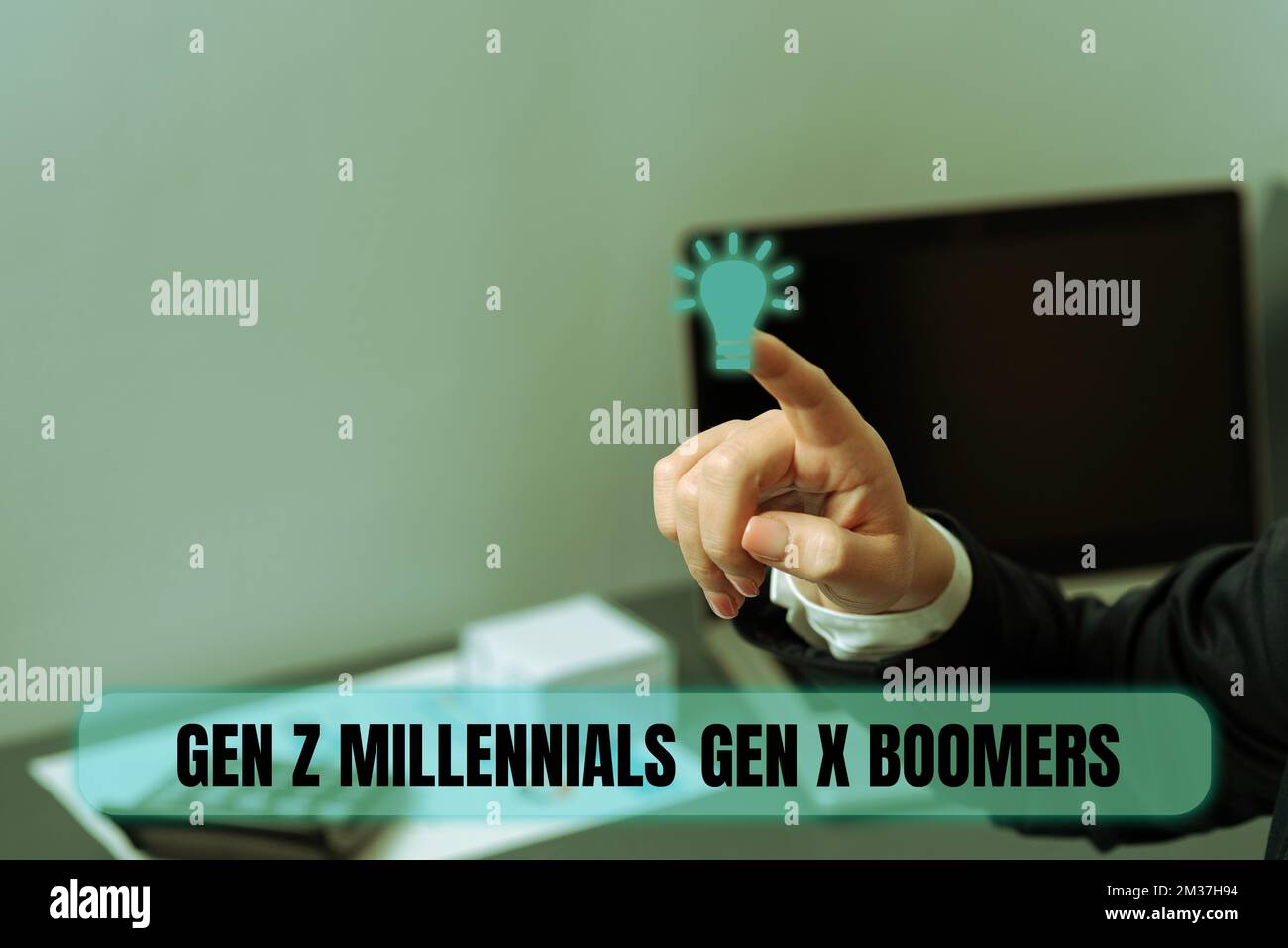 Textzeichen mit den Generation Z Millennials Gen X Boomers. Konzept
