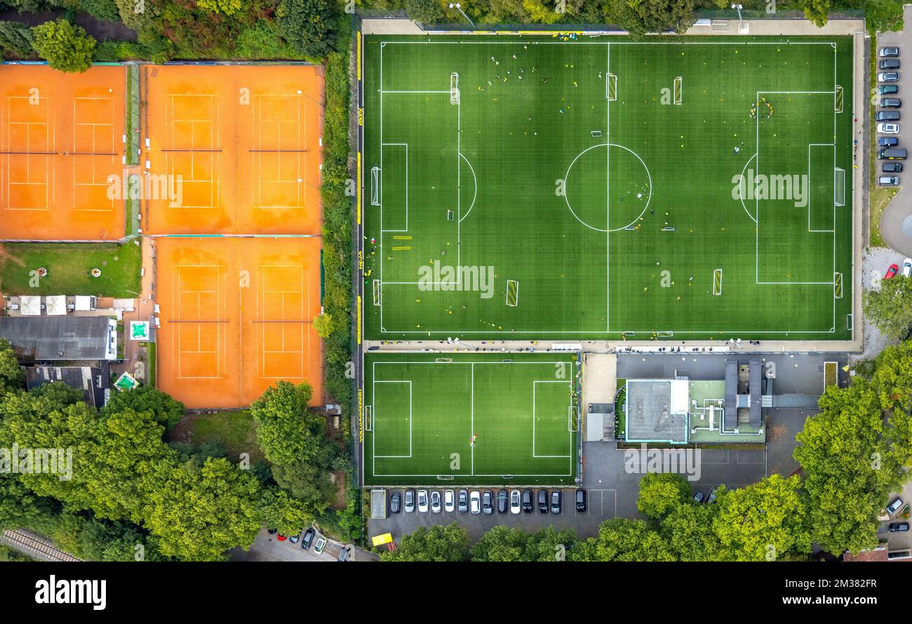 Luftbild, Sportplatz und Trainingsanlage BVB 09 Dortmund mit BVB Evonik Fußballakademie im