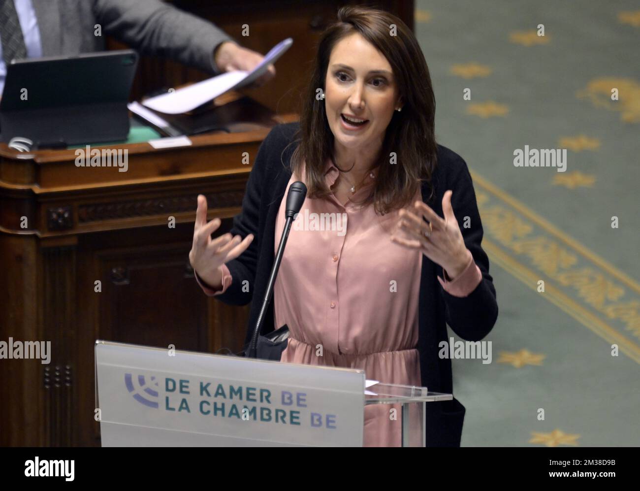 Defi's Sophie Rohonyi, abgebildet auf einer Plenarsitzung der Kammer im Bundesparlament in Brüssel am Donnerstag, den 17. Februar 2022. BELGA FOTO ERIC LALMAND Stockfoto