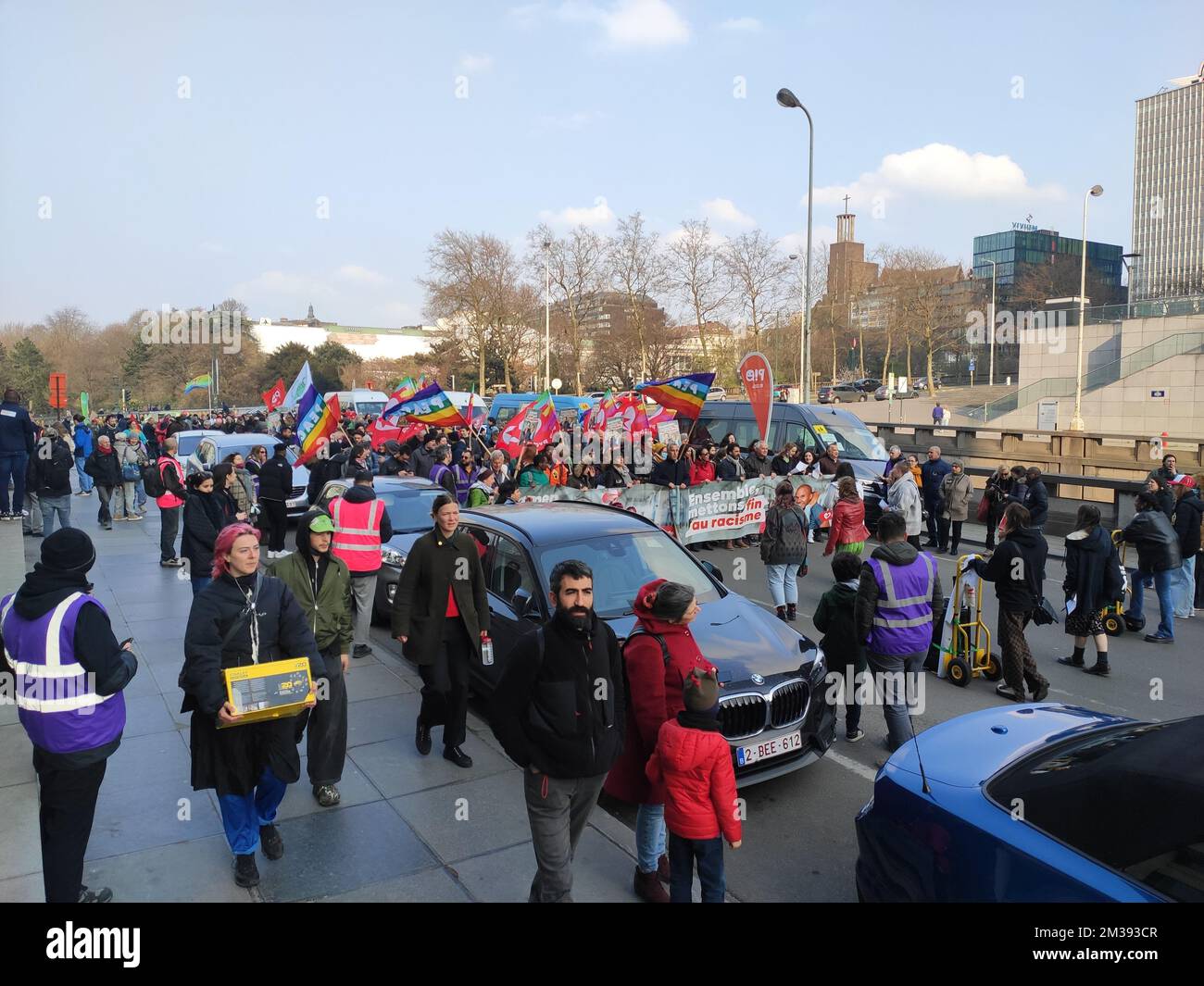 Abbildung zeigt eine Protestaktion gegen Rassismus am Sonntag, den 20. März 2022, in Brüssel. Montag, der 21. März, ist der Internationale Tag zur Beseitigung von Rassendiskriminierung. BELGA FOTO GAELLE PONSELET Stockfoto