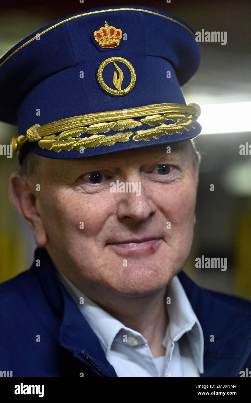 Polizeichef Michel Goovaerts, Brüsseler Hauptstadt-Elsene/Ixelles, auf einer Pressekonferenz der Bundespolizei zur Ausbildung der polizeilichen Radfahrer in Brüssel am Dienstag, den 26. April 2022. BELGA FOTO ERIC LALMAND Stockfoto