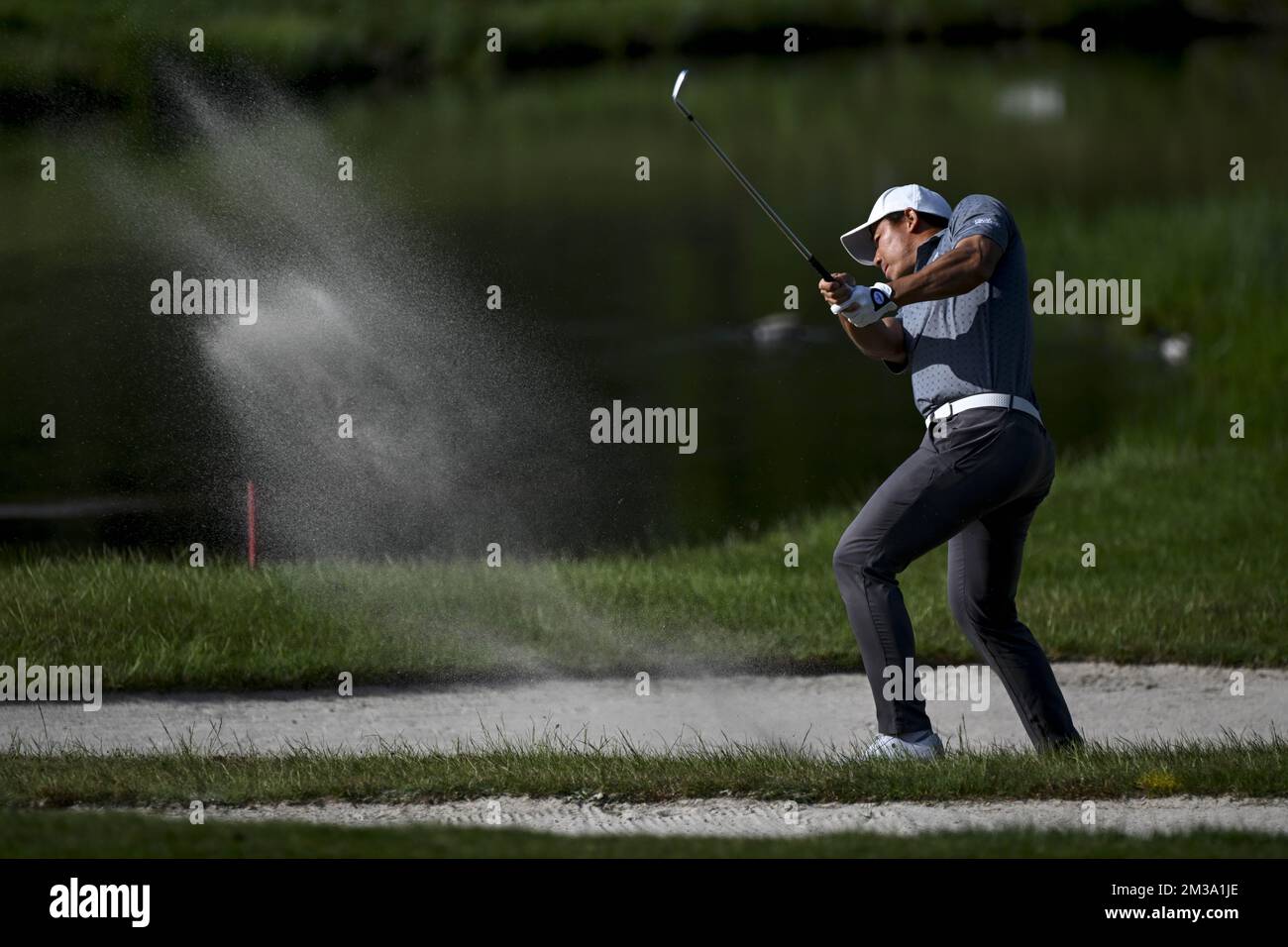 Chinesischer Ashun Wu in der ersten Runde des Golfturniers „Soudal Open“ in Schilde, Donnerstag, den 12. Mai 2022. Die Soudal Open, ein Turnier der DP World Tour, findet vom 12. Bis 15. Mai in Belgien statt. BELGA FOTO DIRK WAEM Stockfoto