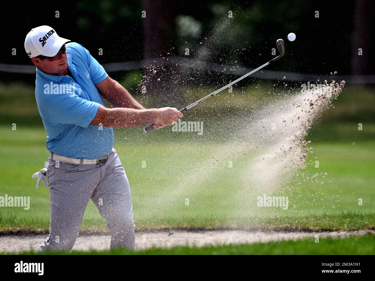 New Zeland Ryan Fox wurde in der ersten Runde des Golfturniers „Soudal Open“ in Schilde am Donnerstag, den 12. Mai 2022 gezeigt. Die Soudal Open, ein Turnier der DP World Tour, findet vom 12. Bis 15. Mai in Belgien statt. BELGA FOTO DIRK WAEM Stockfoto