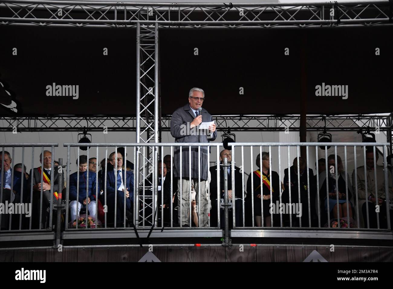 Prinz Laurent von Belgien spricht während der Eröffnungszeremonie der 38.. Ausgabe der Nationalen Olympischen Sonderspiele Belgien im Sports Center Blocry in Ottignies - Louvain-la-Neuve, Mittwoch, 25. Mai 2022. Vom Mittwoch, den 25. Bis Samstag, den 28. Mai, nehmen 2.737 Sportler und 52 vereinte Partner an den Nationalen Olympischen Sonderspielen in Belgien (SOB) Teil, dem größten Sportevent in Belgien für Sportler mit geistigen Behinderungen. Sie geben ihr Bestes in 16 verschiedenen Sportarten und angepassten Disziplinen. BELGA FOTO JOHN THYS Stockfoto