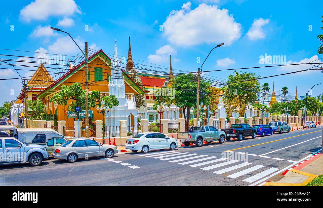 BANGKOK, THAILAND - 23. APRIL 2019: Wat Ratchabophit Tempel im zentralen Bezirk, am 23. April in Bangkok, Thailand Stockfoto