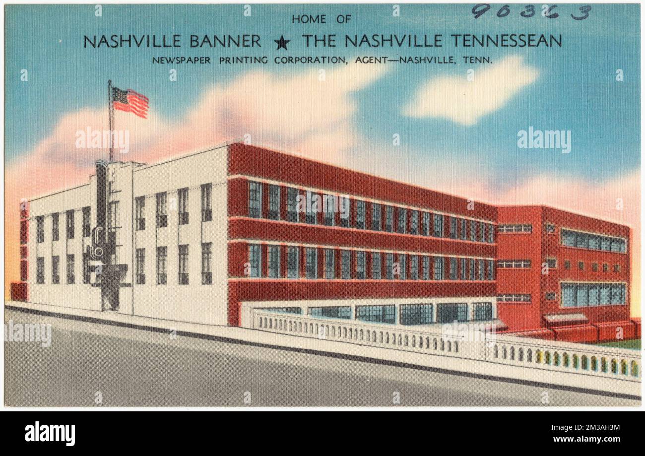 Heimat von Nashville Banner, Nashville Tennessean, Newspaper Printing Corporation, Agent - Nashville, Tennessee. , Handelseinrichtungen, Tichnor Brothers Collection, Postkarten der Vereinigten Staaten Stockfoto