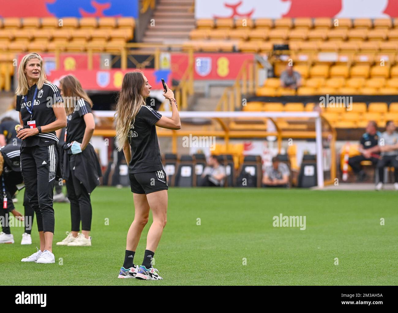 Die belgische Tessa Wullaert im Vorfeld des Freundschaftsspiels zwischen der belgischen Nationalmannschaft der Frauen, den Red Flames, und der englischen Nationalmannschaft der Frauen, Lionesses, in Wolverhampton, Großbritannien, am Donnerstag, den 16. Juni 2022. BELGA FOTO DAVID CATRY Stockfoto