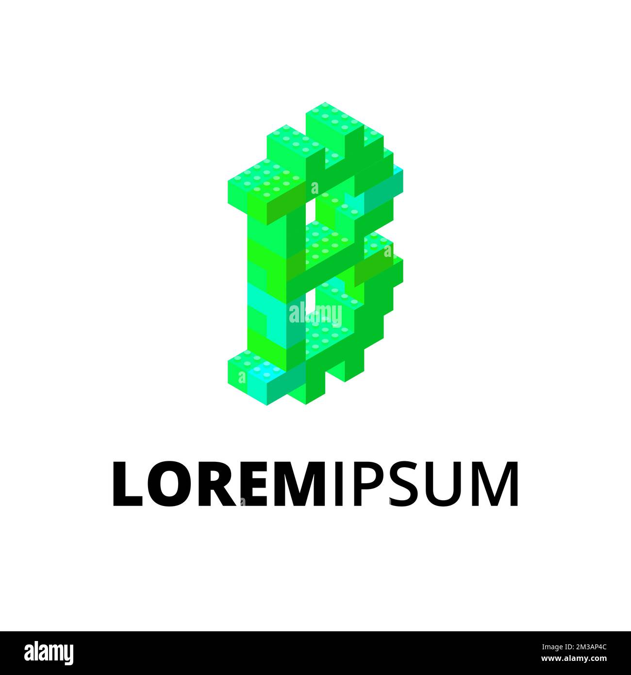 Logo with green bitcoin emblem in isometric. Vector illustration Stock Vektor