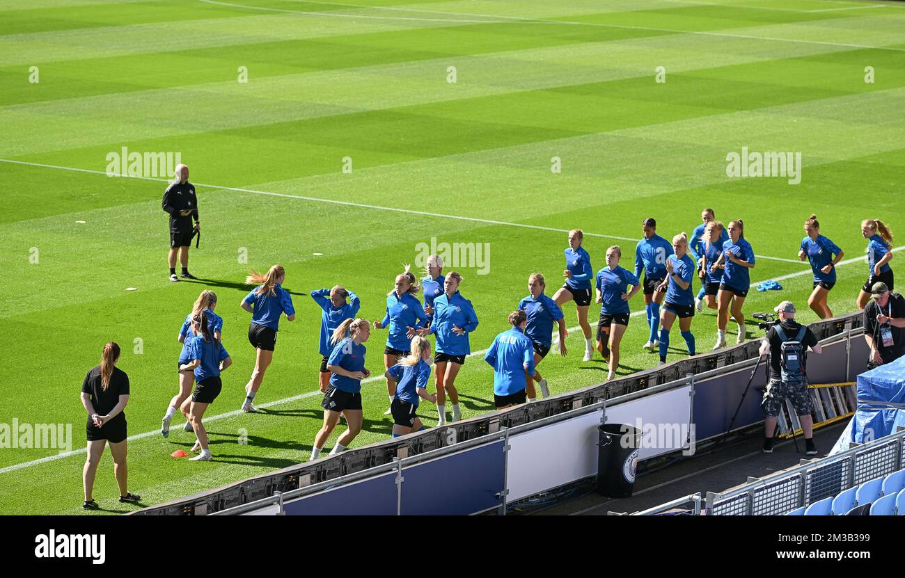 Die Abbildung zeigt ein Training der isländischen Nationalmannschaft der Frauen am Samstag, dem 09. Juli 2022 in Wigan, England, vor dem ersten Gruppenspiel in der Gruppe D des Women's Euro 2022 Turniers. Die UEFA-Fußball-Europameisterschaft der Frauen 2022 findet vom 6. Bis 31. Juli statt. BELGA FOTO DAVID CATRY Stockfoto