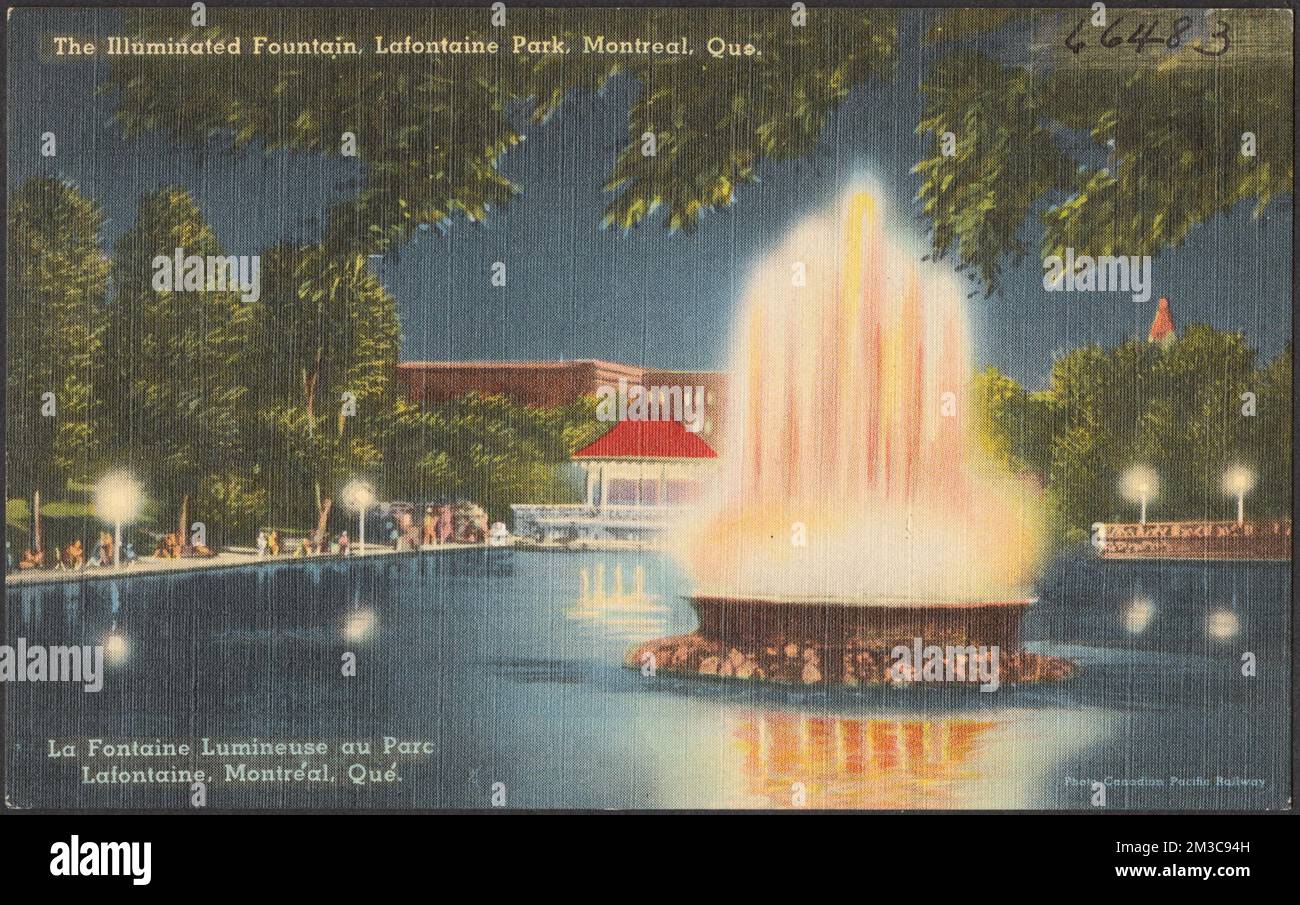 Der beleuchtete Brunnen, Lafontaine Park, Montreal, Que - La fontaine lumineuse au Parc Lafontaine, Montréal, Qué. , Brunnen, Parks, Tichnor Brothers Collection, Postkarten der Vereinigten Staaten Stockfoto