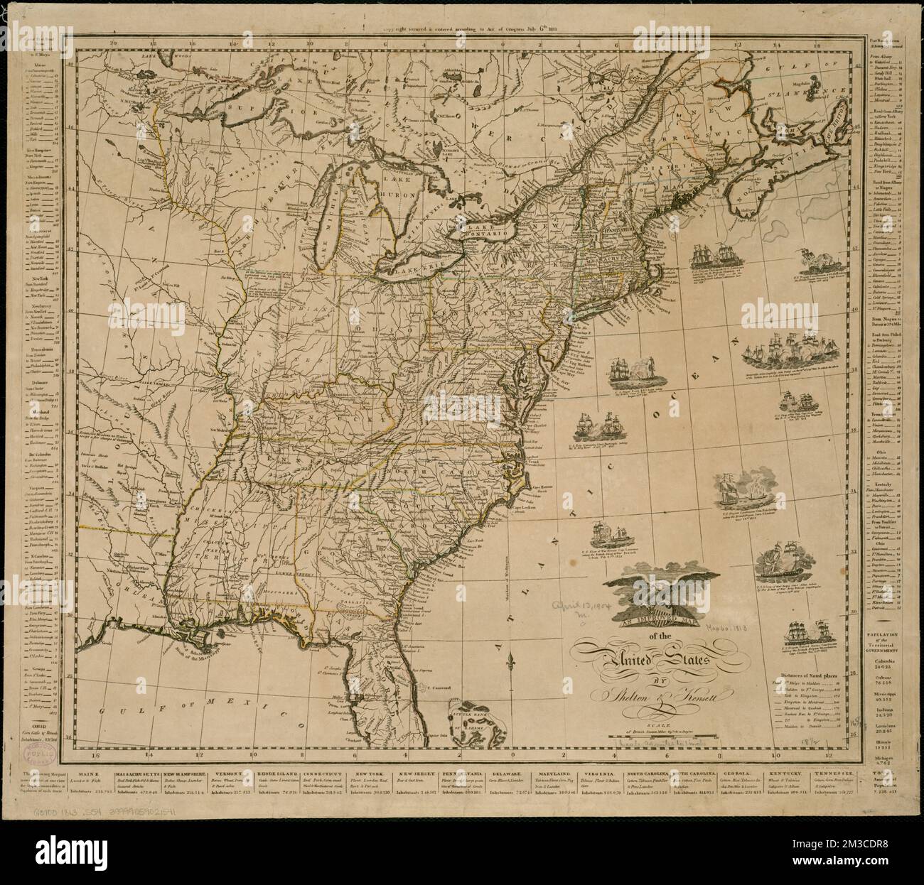 Eine verbesserte Karte der Vereinigten Staaten, USA, Karten, USA, Geschichte, Krieg von 1812 