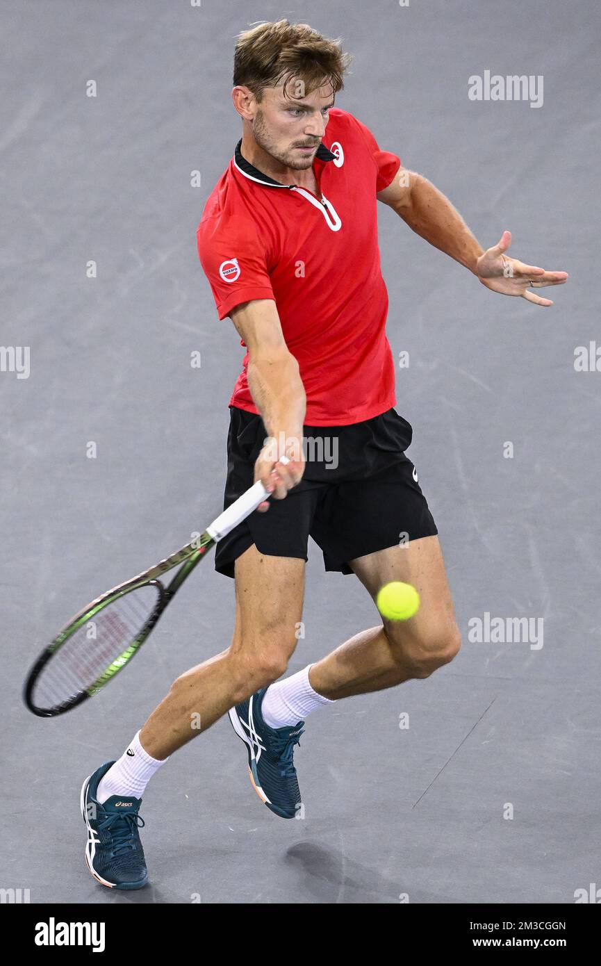 Der Belgier David Goffin im Einsatz bei einem Spiel zwischen dem Franzosen Bonzi und dem Belgier Goffin, dem zweiten Spiel zwischen dem belgischen Team und Frankreich, in der Gruppe C der Gruppenphase des Davis-Cup-Finales 2022, Samstag, 17. September 2022, in Hamburg, Deutschland. Belgien tritt vom 13. Bis 18. September in der Gruppe C. BELGA GEGEN Australien, Deutschland und Frankreich AN. FOTO LAURIE DIEFFEMBACQ Stockfoto