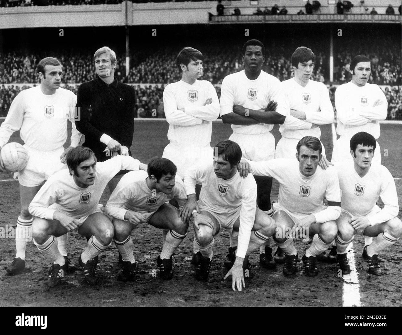 Anderlecht-Teamgruppe (hintere Reihe L-R) Georges Heylens, Torwart Jean Trappeniers, Michel De Groote, Julien Kialunda, Gerard De Sanghere und Wilfried Puis.(vordere Reihe L-R) Tom Nordahl, Johan Devrindt, Jan Mulder, Paul Van Himst und Maurice Martens Stockfoto