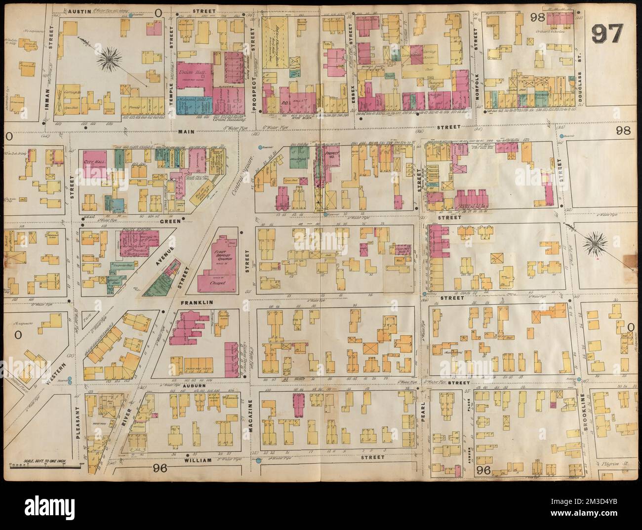 Insurance maps of Boston volume 4 : comprising portions of Charlestown, East Cambridge, Cambridge Port, Old Cambridge & Somerville : plate 97 , Fire risk assessment, Massachusetts, Cambridge, Maps, Cambridge Mass., Maps Norman B. Leventhal Map Center Collection Stockfoto