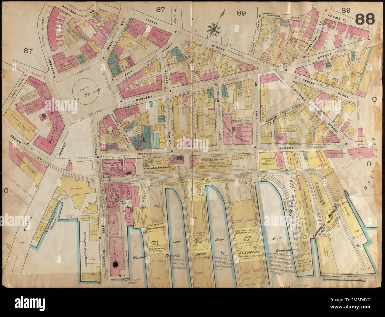 Versicherungskarten Boston Band 4 : umfasst Teile von Charlestown, East Cambridge, Cambridge Port, Old Cambridge & Somerville : Plate 88 , Fire Risk Assessment, Massachusetts, Boston, Maps, Charlestown Boston, Massachusetts, Norman B. Leventhal Map Center Collection Stockfoto