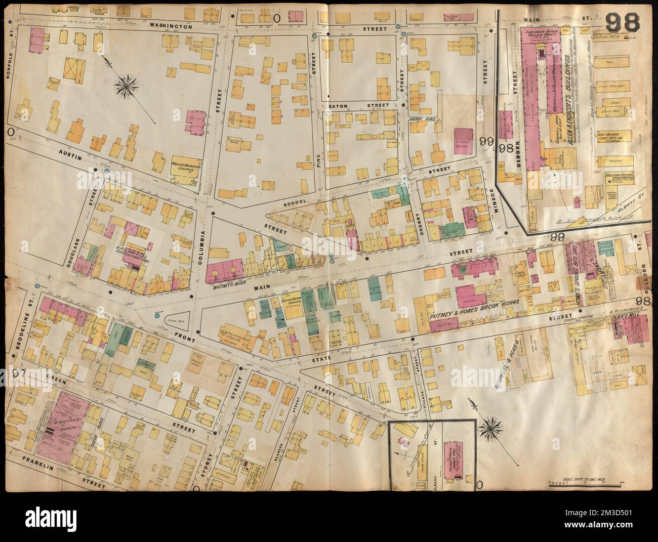 Versicherungskarten Boston Band 4 : umfasst Teile von Charlestown, East Cambridge, Cambridge Port, Old Cambridge & Somerville : Plate 98 , Fire Risk Assessment, Massachusetts, Cambridge, Maps, Cambridge Mass., Maps Norman B. Leventhal Map Center Kollektion Stockfoto