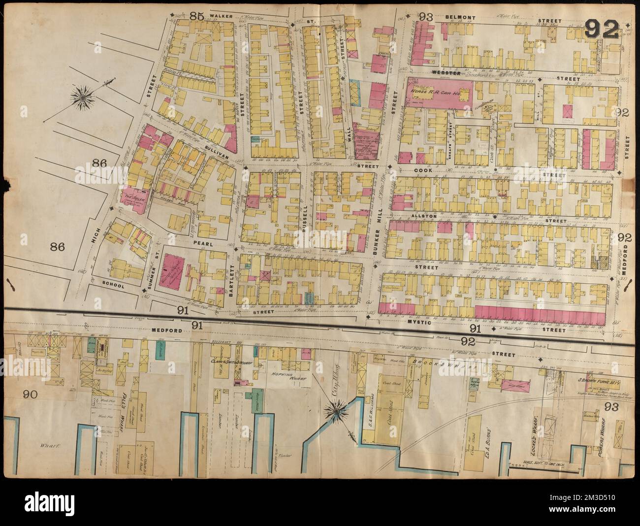 Insurance maps of Boston volume 4 : comprising portions of Charlestown, East Cambridge, Cambridge Port, Old Cambridge & Somerville : plate 92 , Fire risk assessment, Massachusetts, Boston, Maps, Charlestown Boston, Mass., Maps Norman B. Leventhal Map Center Collection Stockfoto
