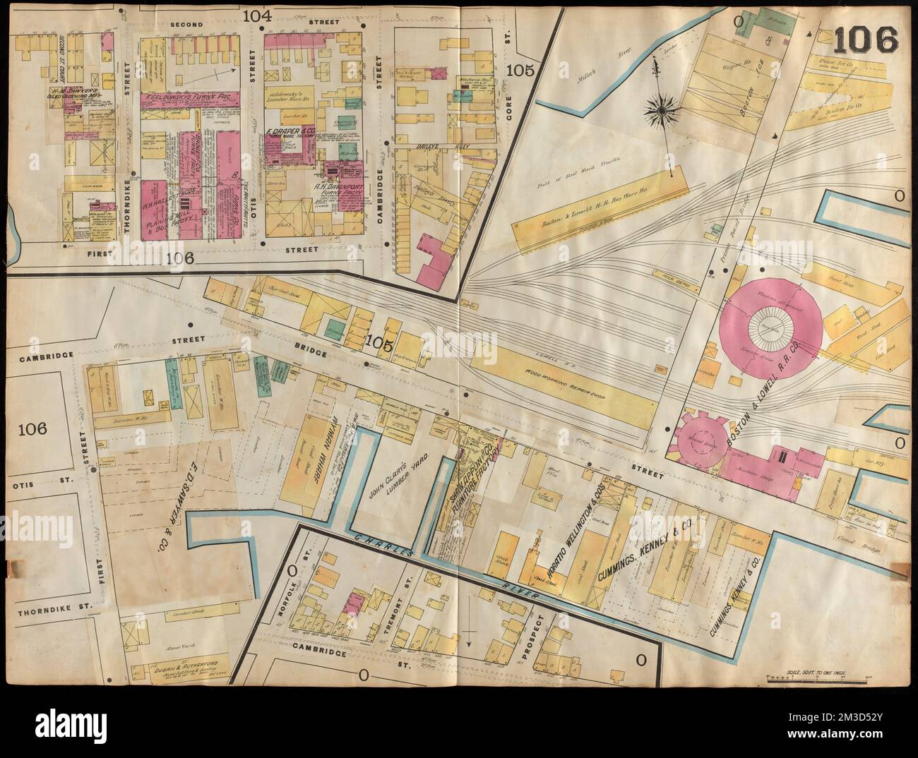Insurance maps of Boston volume 4 : comprising portions of Charlestown, East Cambridge, Cambridge Port, Old Cambridge & Somerville : plate 106 , Fire risk assessment, Massachusetts, Cambridge, Maps, Cambridge Mass., Maps Norman B. Leventhal Map Center Collection Stockfoto