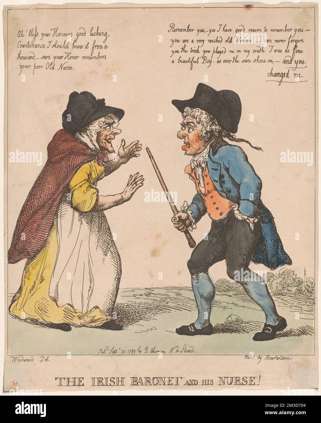 Der irische Baronet und seine Krankenschwester! - Adelige Kinderkrankenschwestern. Thomas Rowlandson (1756-1827). Ausdrucke und Zeichnungen Stockfoto