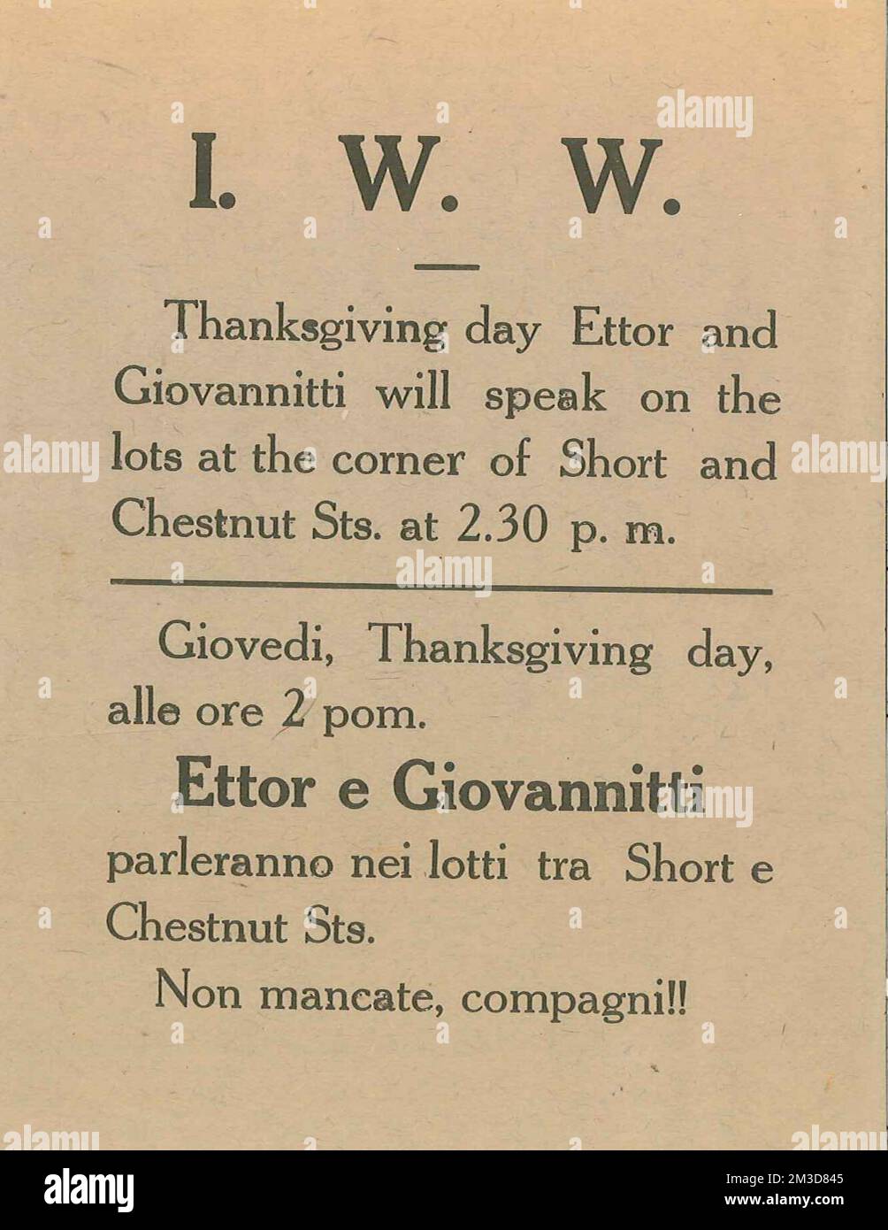 I.W.W., Ettor e Giovannitti , Streiks, Textilarbeiter, Textilarbeiter Streik, Lawrence, Masse, 1912. Lawrence Stockfoto