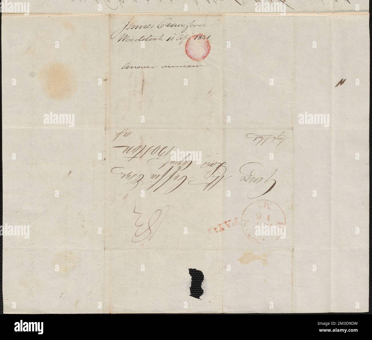 James Crawford an George Coffin, 10. April 1841 , Public Land Sales, USA, Massachusetts, Politik und Regierung, 1775-1865, Maine, Politik und Regierung, 1775-1865, Vereinigte Staaten, Geschichte, Revolution, 1775-1783, Ansprüche, Kanada, Grenzen, Vereinigte Staaten Stockfoto