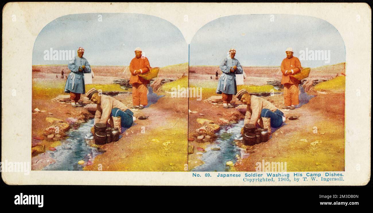 Japanischer Soldat wäscht sein Lagergeschirr, Soldaten, Geschirrspülmaschine, Russisch-Japanischer Krieg, 1904-1905 Stockfoto