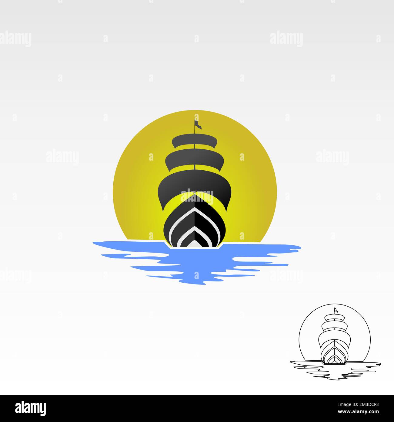 Segelschiff mit Wellen- und Mondbild Grafiksymbol Logo Design abstraktes Konzept Vektormaterial. Kann als Symbol für Segler oder Transport verwendet werden Stock Vektor