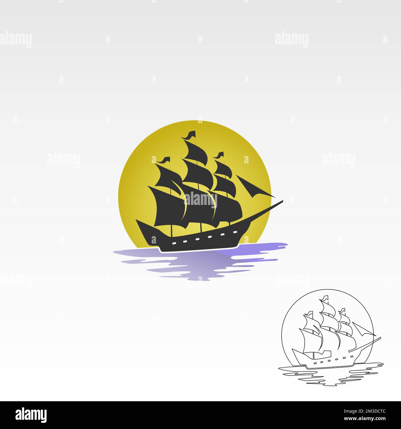 Segelschiff mit Wellen- und Mondbild Grafiksymbol Logo Design abstraktes Konzept Vektormaterial. Kann als Symbol für Segler oder Transport verwendet werden Stock Vektor