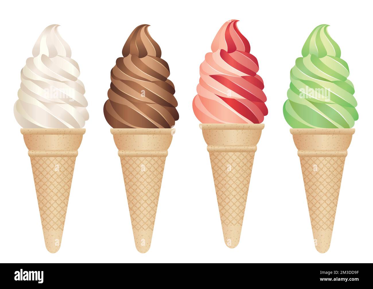 Vector Soft-Serve Ice Cream Illustration Set isoliert auf weißem Hintergrund. Stock Vektor