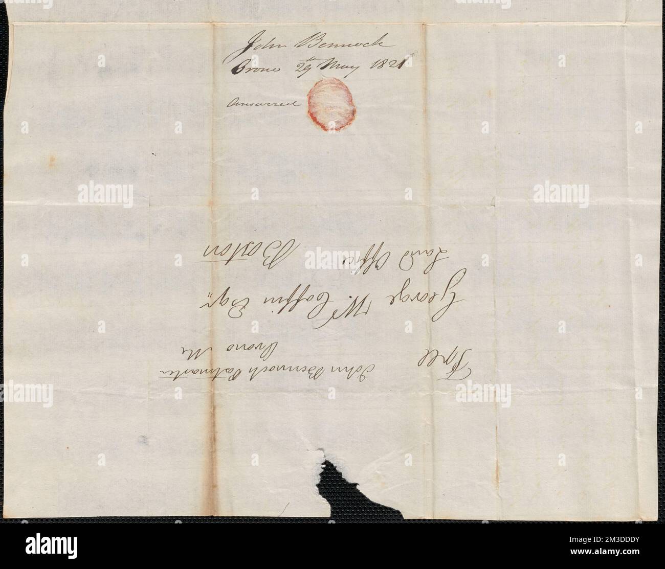John Bennock an George Coffin, 29. Mai 1821 , Public Land Sales, United States, Massachusetts, Politics and Government, 1775-1865, Maine, Politik und Regierung, 1775-1865, Vereinigte Staaten, Geschichte, Revolution, 1775-1783, Ansprüche, Kanada, Grenzen, Vereinigte Staaten Stockfoto
