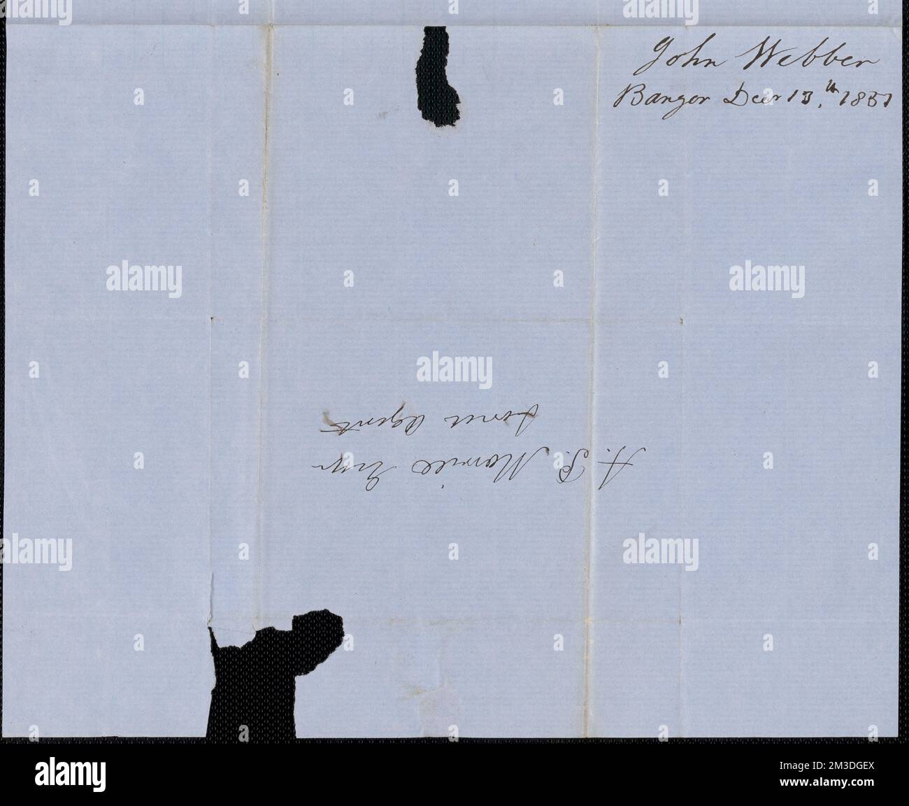 John Webber an Anson P. Morrill, 13. Dezember 1851 , Public Land Sales, United States, Massachusetts, Politics and Government, 1775-1865, Maine, Politik und Regierung, 1775-1865, Vereinigte Staaten, Geschichte, Revolution, 1775-1783, Ansprüche, Kanada, Grenzen, Vereinigte Staaten Stockfoto