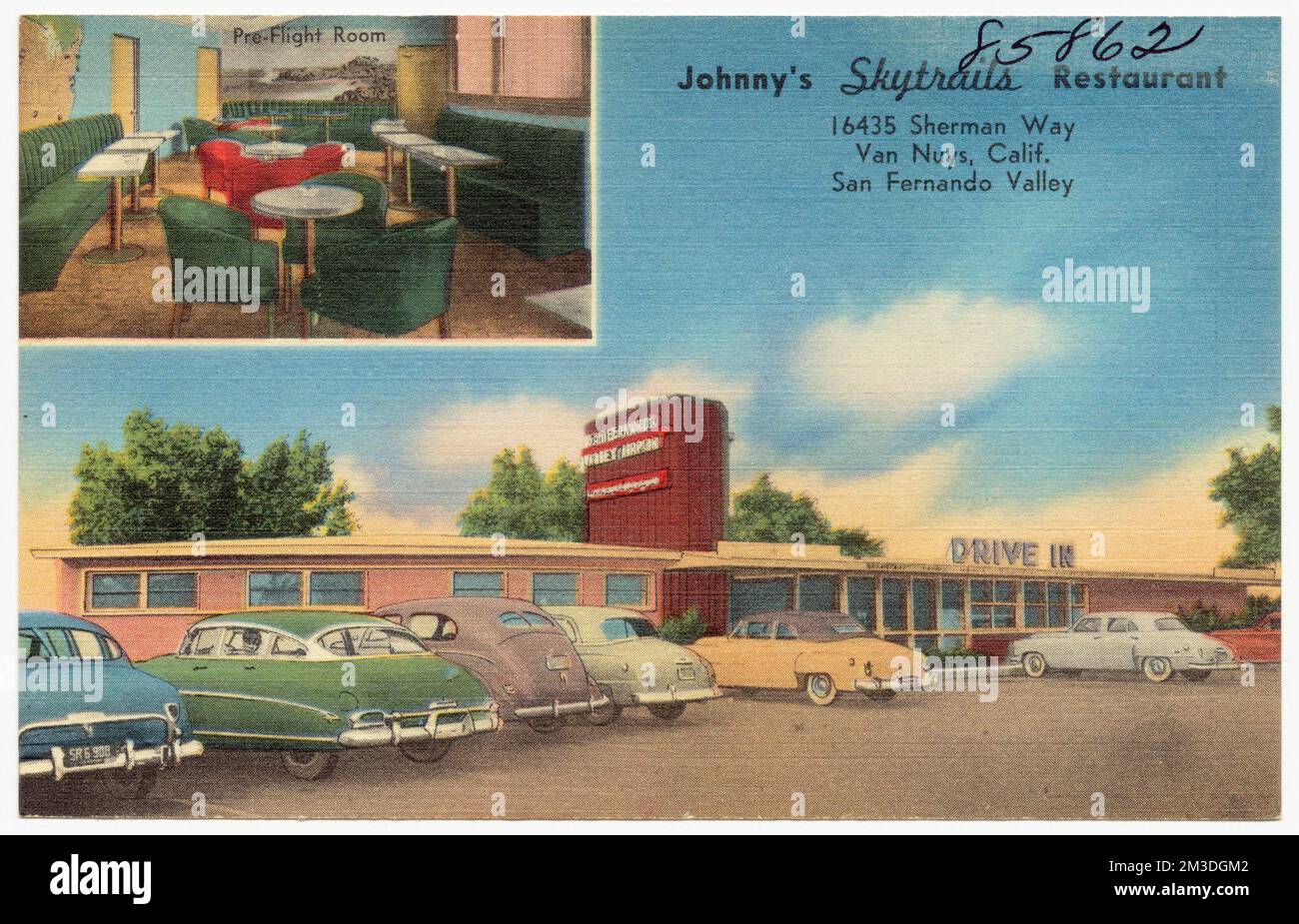 Johnny's Skytrails Restaurant, 16435 Sherman Way, Van Nuys, Kalifornien, San Fernando Valley , Restaurants, Tichnor Brothers Collection, Postkarten der Vereinigten Staaten Stockfoto