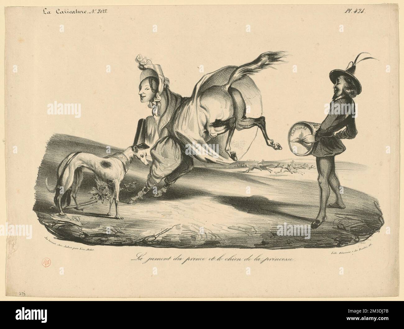 La jument du Prince et le chien de la Princesse , Herrscher, Orléans, Ferdinand-Philippe-Louis-Charles-Henri, duc d', 1810-1842. Honoré Daumier (1808-1879). Lithografien Stockfoto