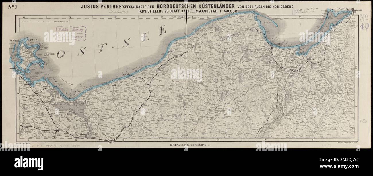Justus Perthes' Specialkarte der norddeutschen küstenländer von der I. Rügen bis Königsberg : (aus Stielers 25-blatt-karte) , Küsten, Deutschland, Karten, Deutschland, Karten Norman B. Leventhal Kartenzentrum Sammlung Stockfoto