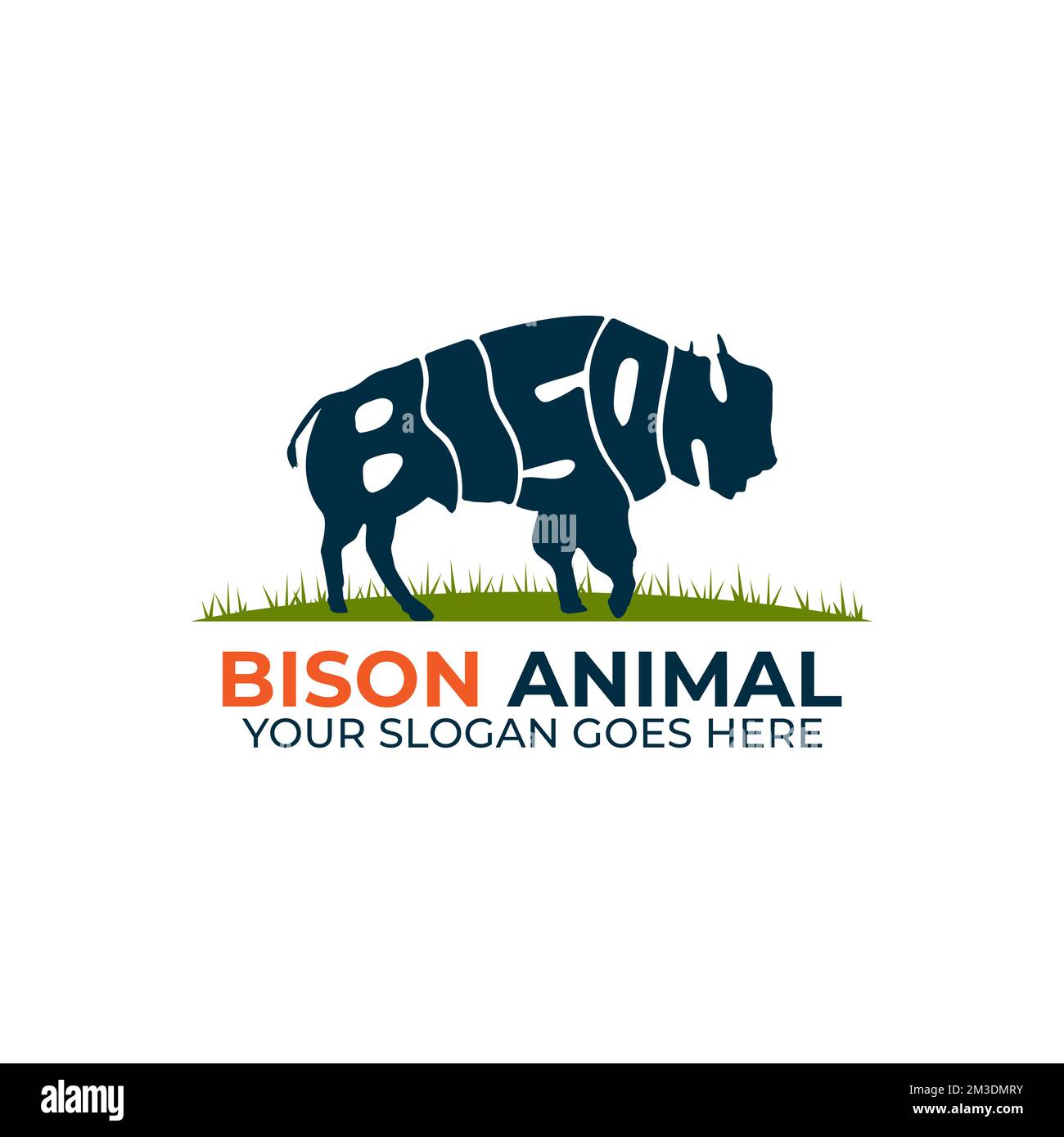 Bison Wildlife Tier Logo-Vektor, Symbol mit verkrümmtem Text in die Form einer Bison Illustration Stock Vektor