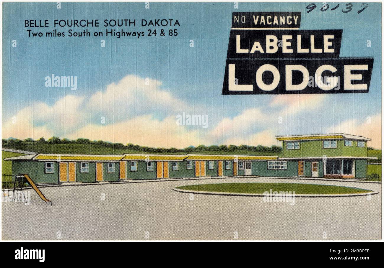 LaBelle Lodge, Belle Fourche, South Dakota, 3 Meilen südlich auf den Highways 24 & 85 , Motels, Tichnor Brothers Collection, Postkarten der Vereinigten Staaten Stockfoto