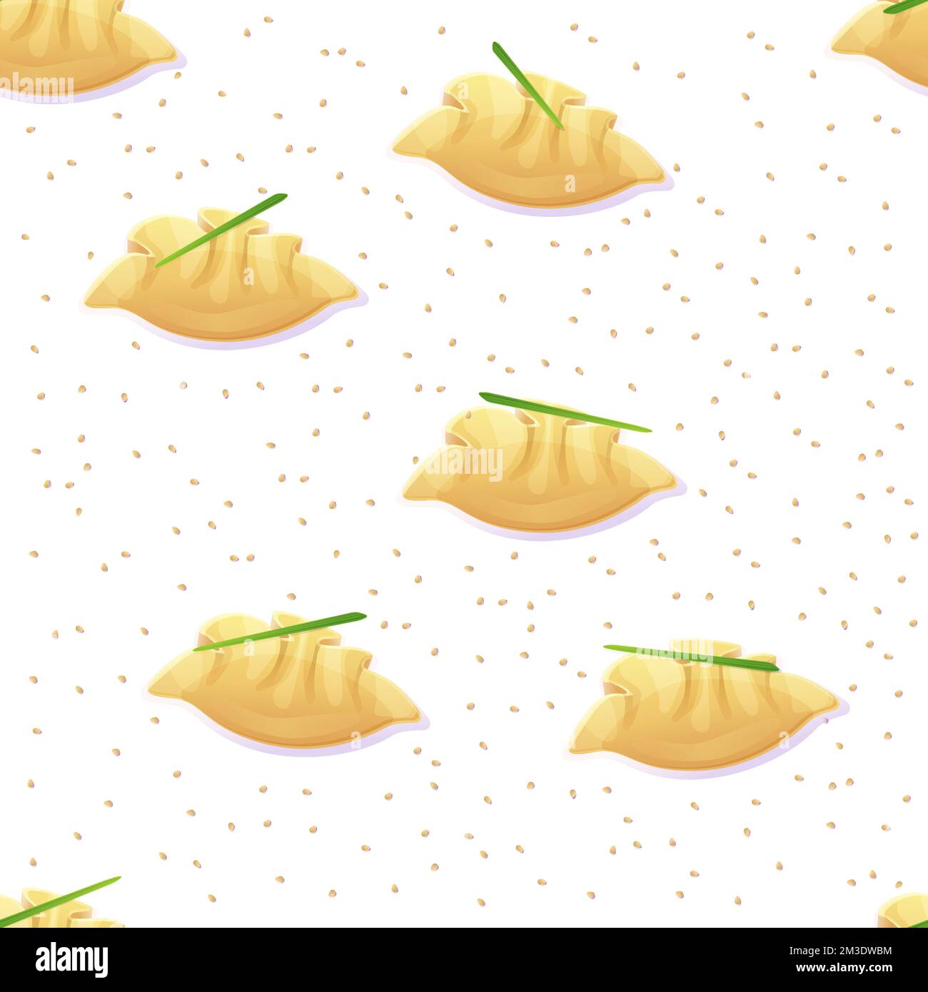 Chinesische Knödel Jiaozi, nahtloses Muster. Asiatische Speisen im Cartoon-Stil Stock Vektor