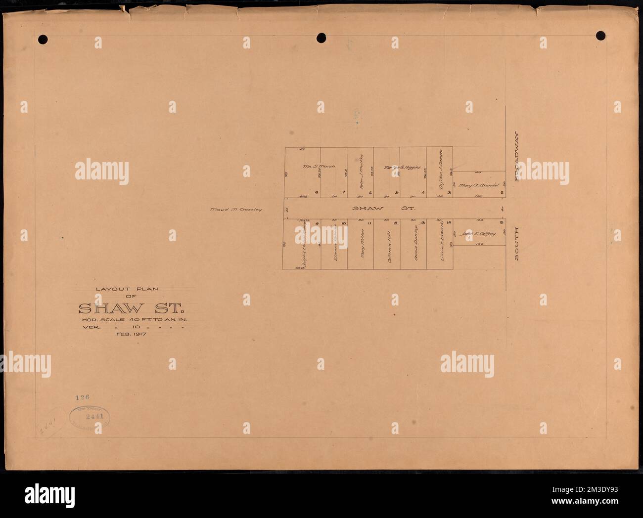 Grundriss der Shaw St. , Straßen. Lawrence Stockfoto