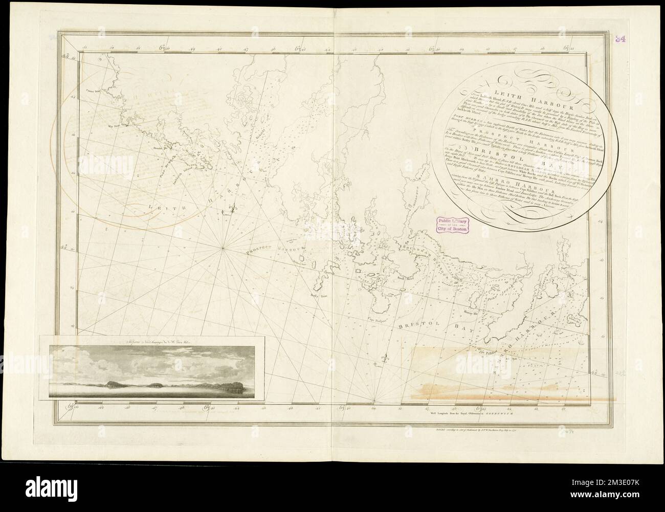 Leith Harbour ... Prospect Harbour ... Bristol Bay ... Sambro Hafen, Seekarten, Nova Scotia, frühe Werke bis 1800, Küsten, Nova Scotia, Karten, frühe Werke bis 1800, Nova Scotia, Karten, frühe Werke bis 1800 Norman B. Leventhal Map Center Collection Stockfoto