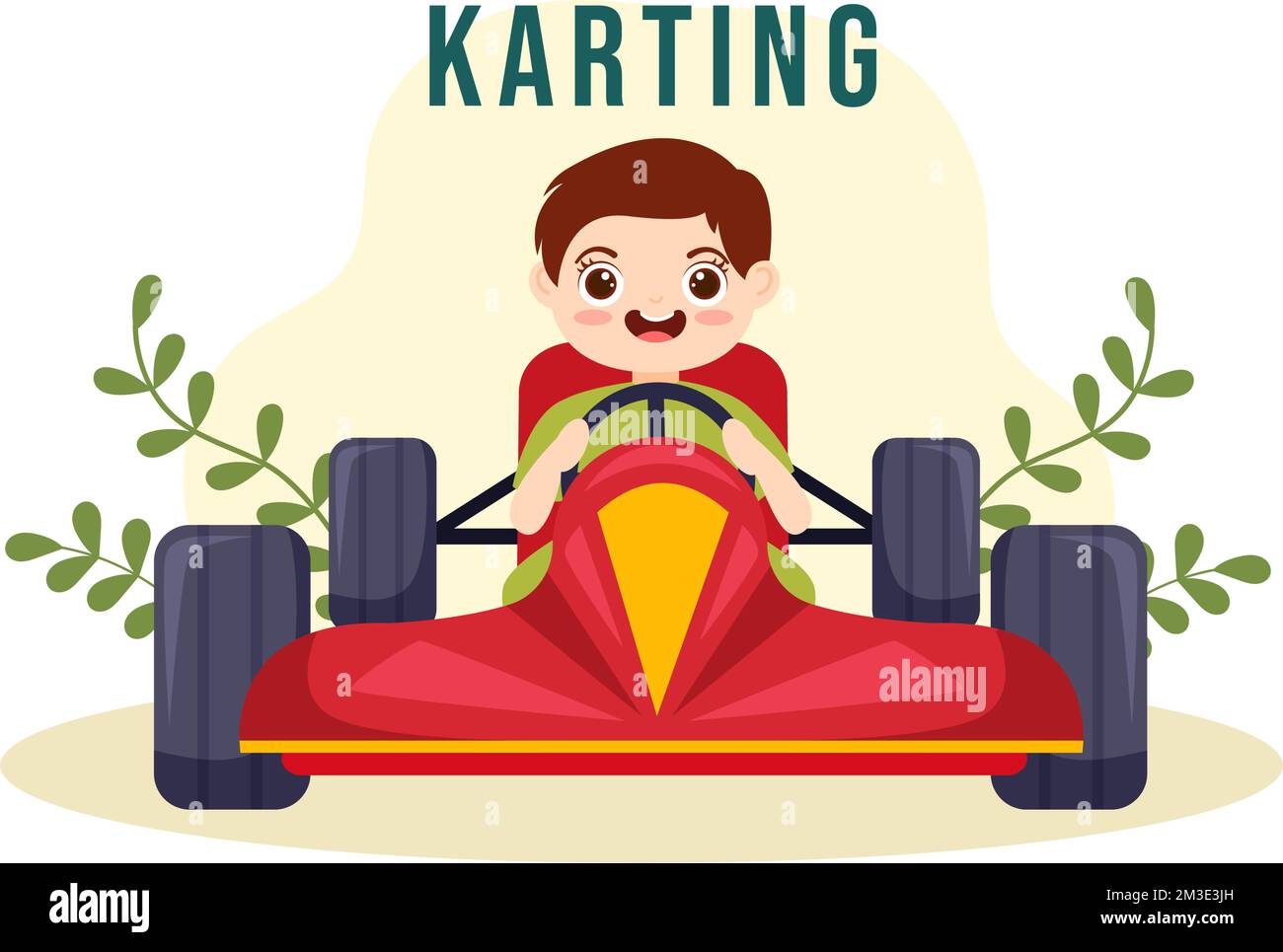 Kart-Sport mit kleinen Kindern Rennspiel Go Kart oder Mini-Auto auf einer kleinen Rennstrecke in einer flachen, handgezeichneten Schablone Stock Vektor