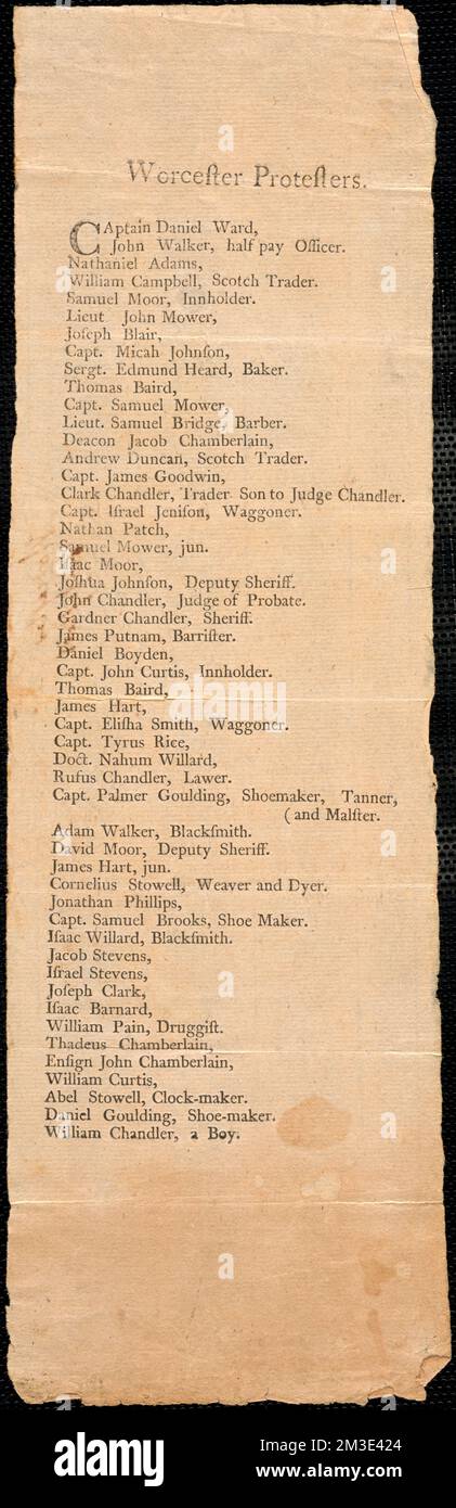 Liste der Protestanten in Worcester (Tories), n. d. , Vereinigte Staaten, Geschichte, Revolution, 1775-1783 Stockfoto
