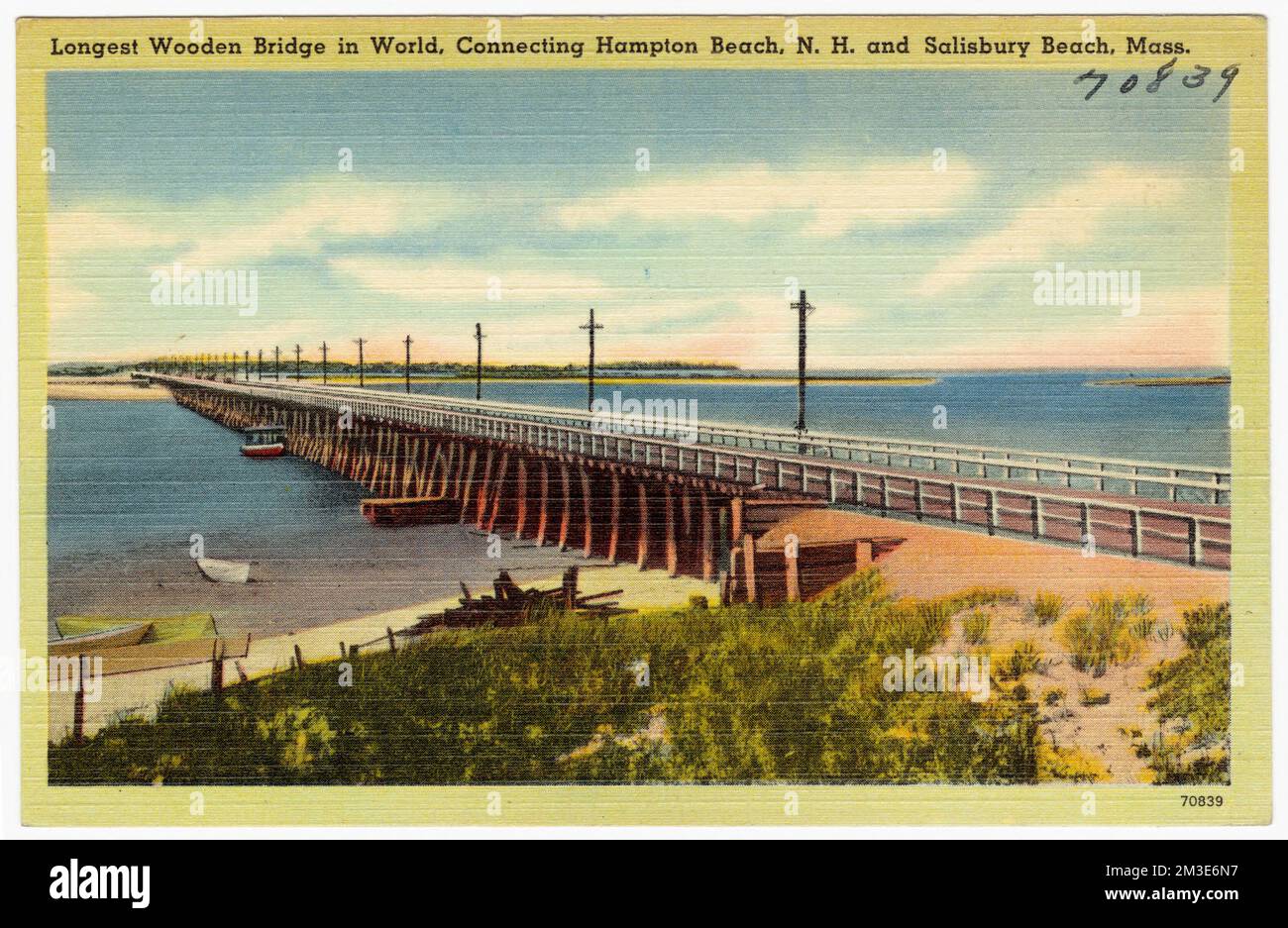 Längste Holzbrücke der Welt, die Hampton Beach, N.H. und Salisbury Beach, Massachusetts verbindet. , Bridges, Tichnor Brothers Collection, Postkarten der Vereinigten Staaten Stockfoto