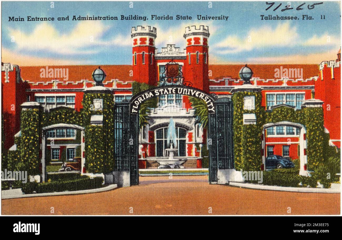 Haupteingang und Verwaltungsgebäude, Florida State University, Tallahassee, Florida , Universitäten und Hochschulen, Tichnor Brothers Collection, Postkarten der Vereinigten Staaten Stockfoto